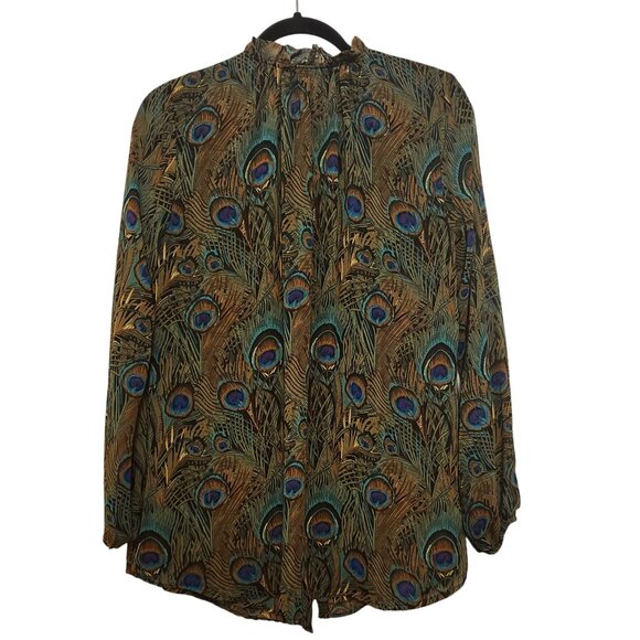 Show Me Your Mumu Green Peacock Printed Button-Down Blouse Size XS - Picture 2 of 9